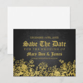 Gold Save The Date Victoriaans Flourish Black Aankondigingskaart (Voorkant / Achterkant)