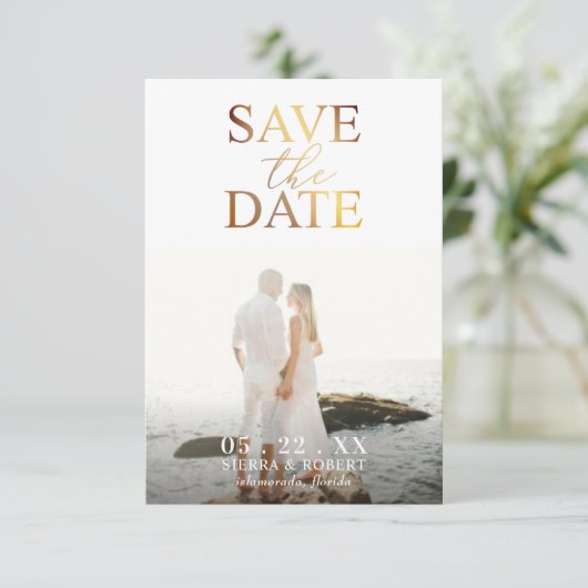 Gold Save the Date Wedding Announding Kaart (Staand voorkant)