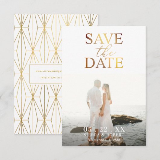 Gold Save the Date Wedding Announding Kaart (Voorkant / Achterkant)