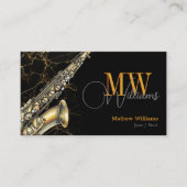 Gold Saxophone Jazz, Zwart & QR Code, Monogram Visitekaartje (Voorkant)