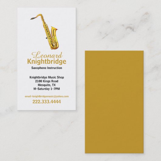 Gold Saxophone Visitekaartje (Voorkant / Achterkant)