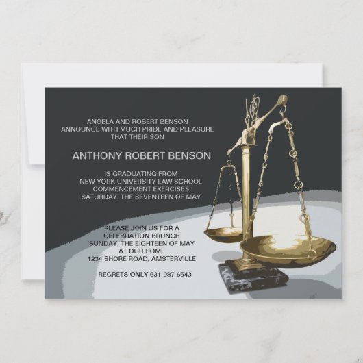 Gold Scale of Justice, Law School Afstuderen Invit Kaart (Voorkant)