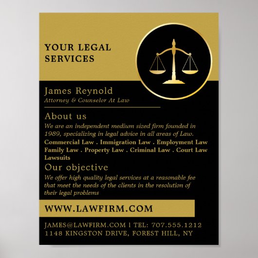 Gold Scales of Justice, Legal Services Advertising Poster (Voorkant)