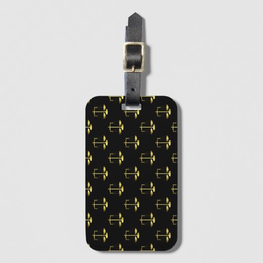 Gold Scales of Justice op Black Repeoning Pattern Bagagelabel (Voorkant (verticaal))