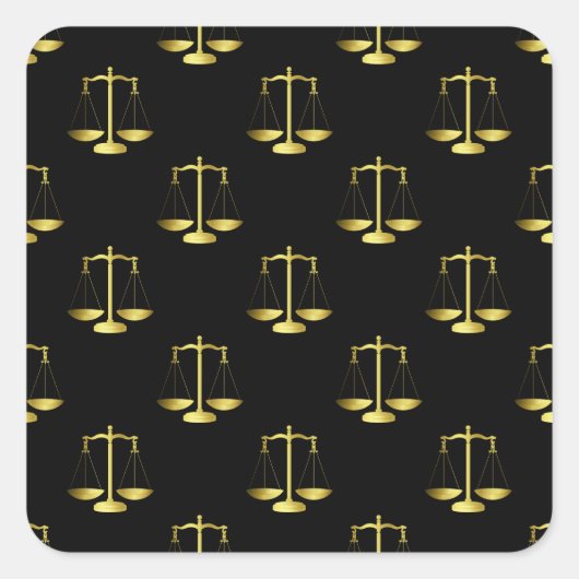 Gold Scales of Justice op Black Repeoning Pattern Vierkante Sticker (Voorkant)