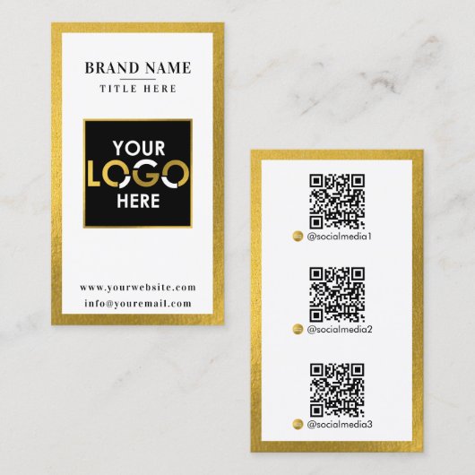 Gold Scannable Digital Contact QR Code Logo Visitekaartje (Voorkant / Achterkant)