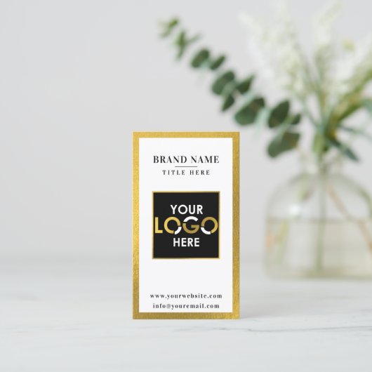 Gold Scannable Digital Contact QR Code Logo Visitekaartje (Staand voorkant)