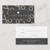 Gold Scissor Pattern Dark Gray Cadeaucertificaat Visitekaartje (Voorkant / Achterkant)