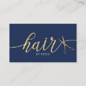 Gold Scissor Typography Hair Stylist Navy Blue Visitekaartje (Voorkant)