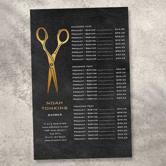 Gold Scissors Barber Chalkboard Service Menu