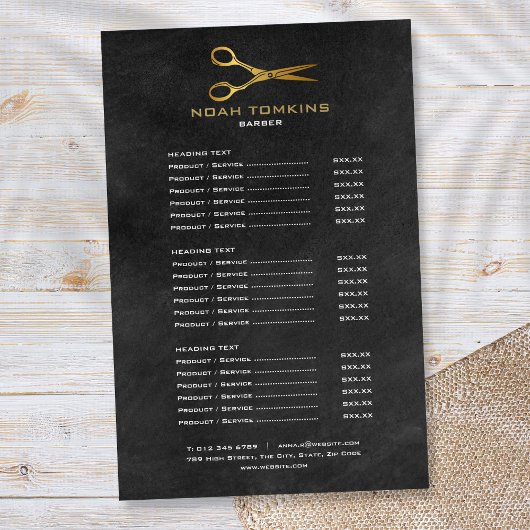 Gold Scissors Barber Service Menu Chalkboard