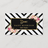 Gold Scissors Floral Hair Stylist Beauty Salon Visitekaartje (Voorkant)