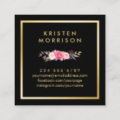 Gold Scissors Flowers Hair Stylist Beauty Salon Vierkante Visitekaartje (Achterkant)