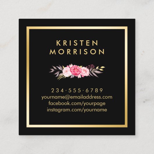 Gold Scissors Flowers Hair Stylist Beauty Salon Vierkante Visitekaartje (Achterkant)