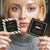 Gold Scissors Flowers Hair Stylist Beauty Salon Vierkante Visitekaartje