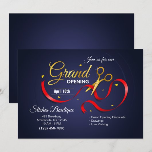 Gold Scissors Grand Openings Uitnodiging (Voorkant / Achterkant)