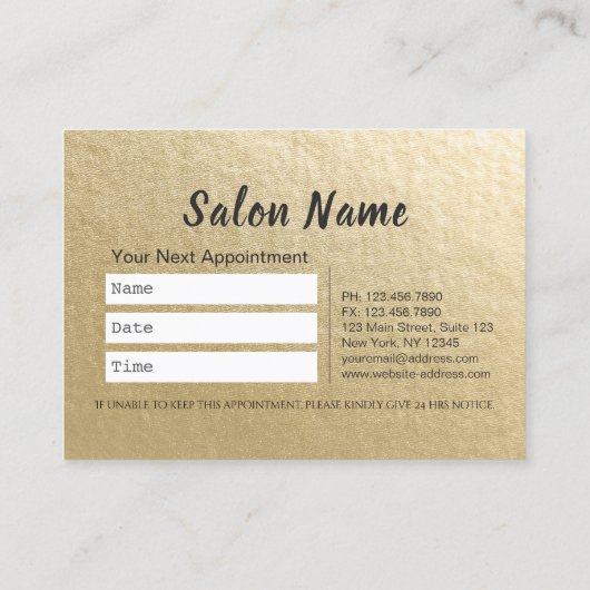 Gold Scissors Hair Salon Haarstylist Benoeming Afsprakenkaartje (Achterkant)