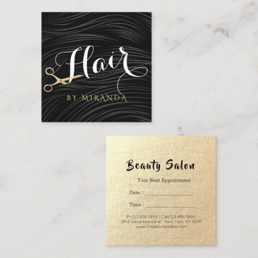 Gold Scissors Hair Salon Haarstylist Benoeming Afsprakenkaartje (Voorkant / Achterkant)