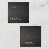 Gold Scissors Hair Stylist Black Gradient Korting Vierkante Visitekaartje (Voorkant / Achterkant)