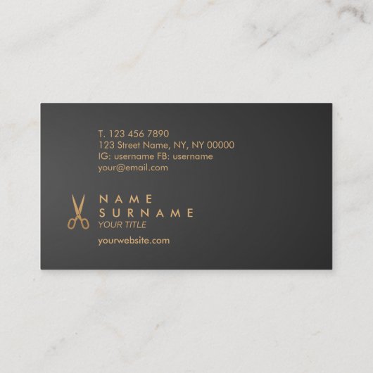 Gold Scissors Hair Stylist Black Gradient Korting Visitekaartje (Achterkant)