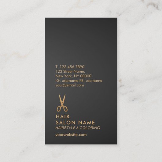 Gold Scissors Hair Stylist Black Korting Verticaal Visitekaartje (Achterkant)