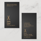 Gold Scissors Hair Stylist Black Korting Verticaal Visitekaartje (Voorkant / Achterkant)