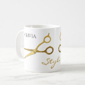 Gold Scissors Hair Stylist en Name Koffiemok (Voorkant links)