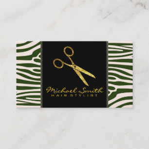 Gold Scissors Hair Stylist Modern Zebra Skin #10 Visitekaartje