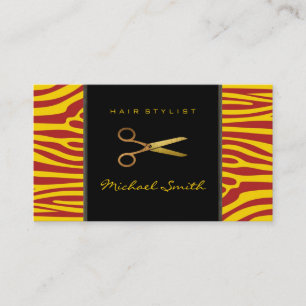 Gold Scissors Hair Stylist Modern Zebra Skin #49 Visitekaartje