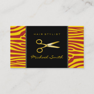 Gold Scissors Hair Stylist Modern Zebra Skin #50 Visitekaartje