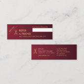 Gold Scissors Hair Stylist Wine Gradient Reference Mini Visitekaartje (Voorkant / Achterkant)