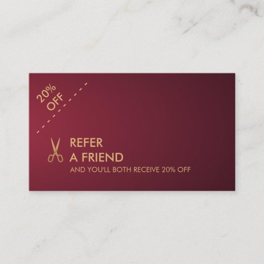 Gold Scissors Hair Stylist Wine Gradient Reference Visitekaartje (Voorkant)