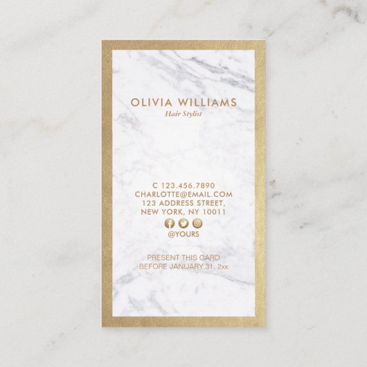 Gold Scissors Marble Haarstylist Discount Verticaa Visitekaartje (Achterkant)