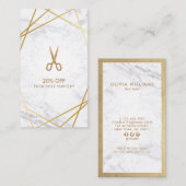 Gold Scissors Marble Haarstylist Discount Verticaa Visitekaartje (Voorkant / Achterkant)