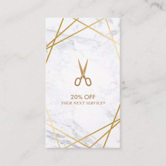 Gold Scissors Marble Haarstylist Discount Verticaa Visitekaartje (Voorkant)