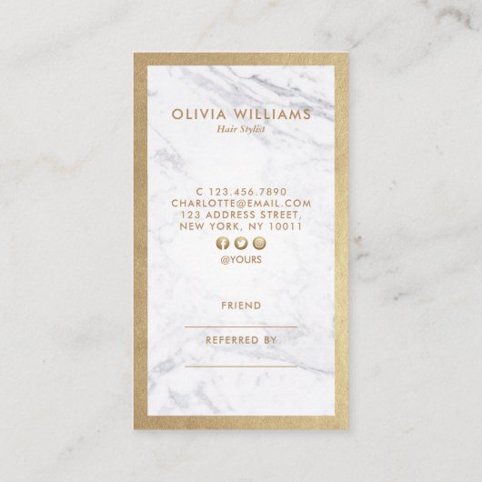 Gold Scissors Marble Haarstylist Referral Verticaa Visitekaartje (Achterkant)