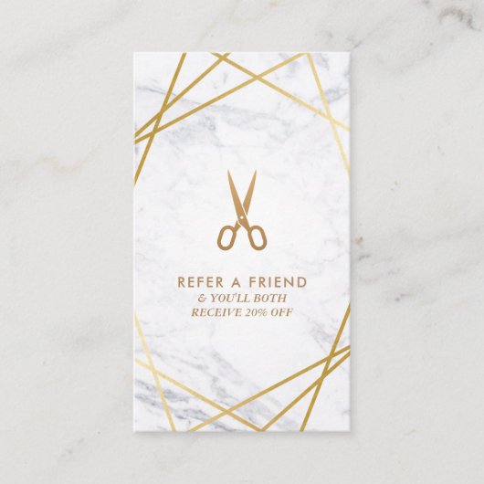 Gold Scissors Marble Haarstylist Referral Verticaa Visitekaartje (Voorkant)