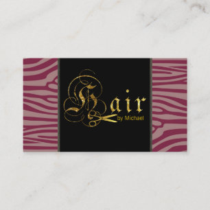 Gold Scissors Script Hair Stylist Modern Zebra #10 Visitekaartje
