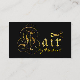 Gold Scissors Script Hair Stylist Salon #10 Visitekaartje