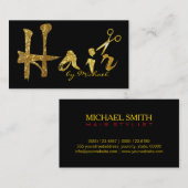 Gold Scissors Script Hair Stylist Salon #15 Visitekaartje (Voorkant / Achterkant)