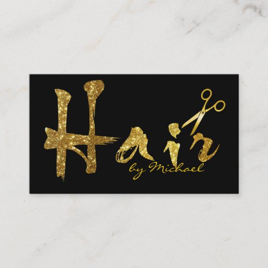 Gold Scissors Script Hair Stylist Salon #15 Visitekaartje (Voorkant)