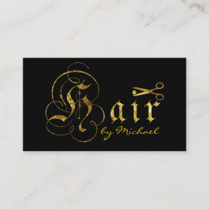Gold Scissors Script Hair Stylist Salon #8 Visitekaartje