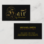 Gold Scissors Script Hair Stylist Salon #8 Visitekaartje (Voorkant / Achterkant)