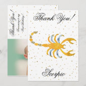 Gold Scorpio 1st Birthday & Big Photo Hartelijk da Bedankkaart (Voorkant / Achterkant)