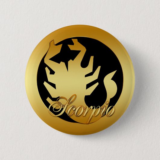 GOLD SCORPIO ZODIAC SIGN RONDE BUTTON 5,7 CM (Voorkant)