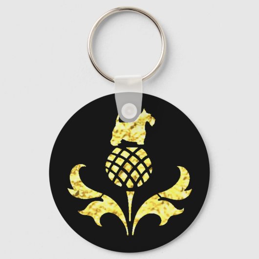 Gold Scottie Thistle Personaliseren Sleutelhanger (Voorkant)