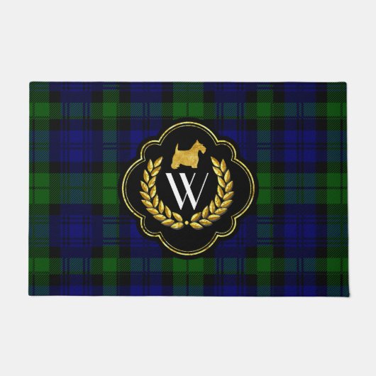 Gold Scottie, Wreath en Monogram Deurmat (Voorkant)