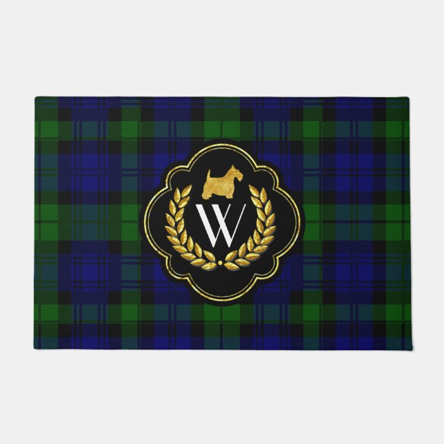Gold Scottie, Wreath en Monogram Deurmat (Voorkant)