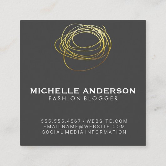 Gold Scribble / Monogram Vierkante Visitekaartje (Achterkant)