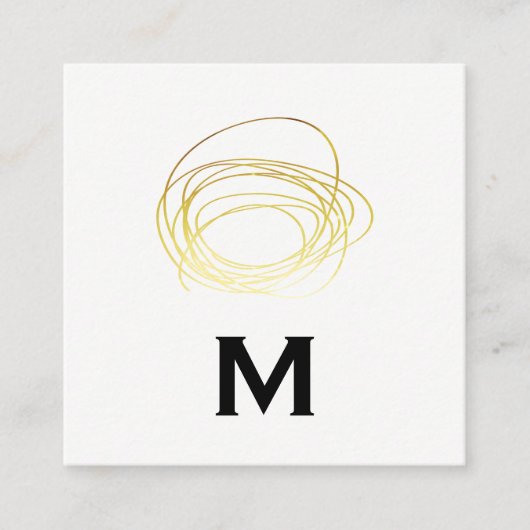 Gold Scribble / Monogram Vierkante Visitekaartje (Voorkant)
